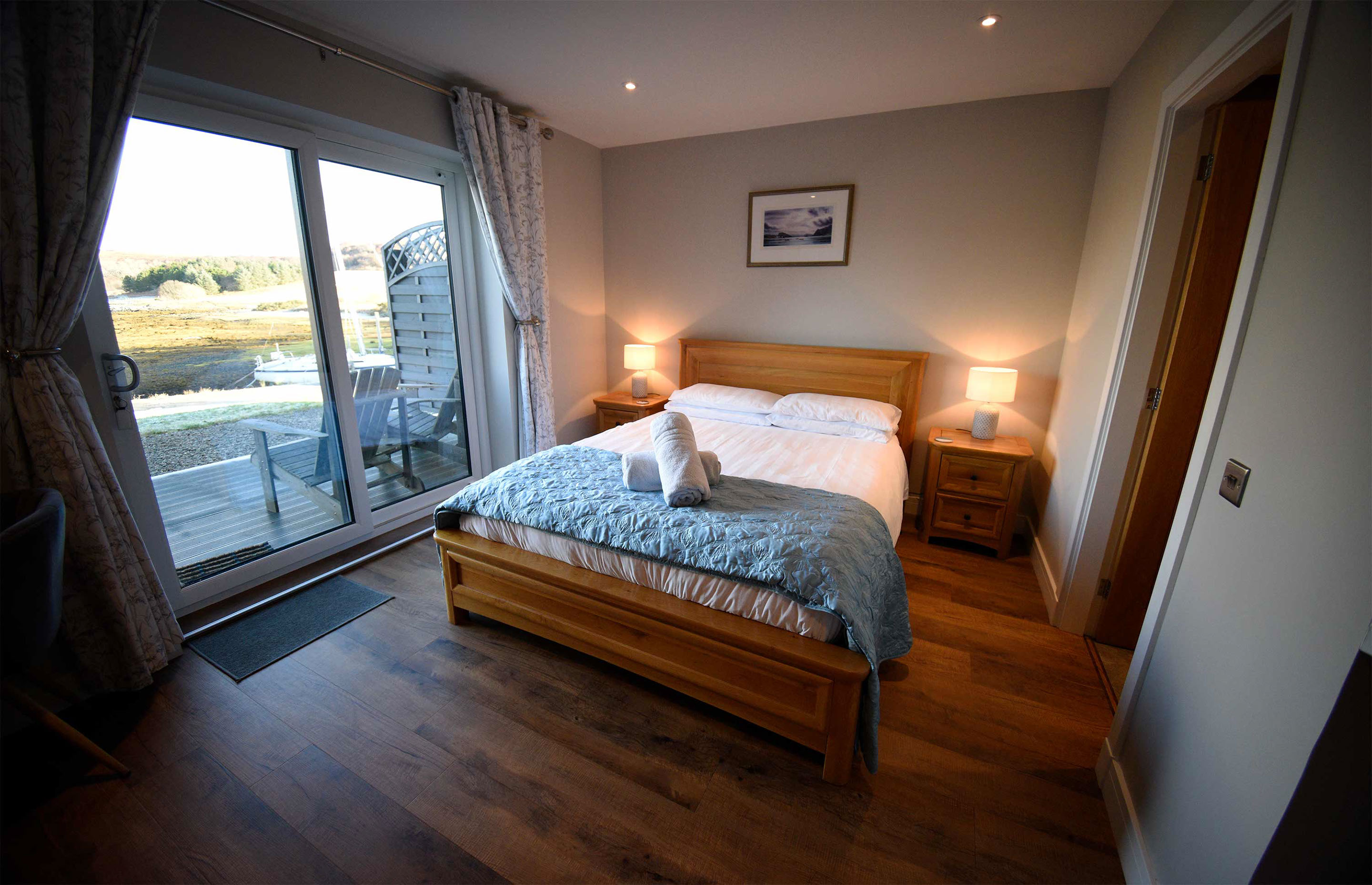 King Size double beds are available at Scorr House self catering accommodation with sea views of Portree Bay